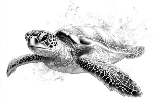 A simple line art illustration of a sea turtle swimming gracefully, with clean black lines against a white background