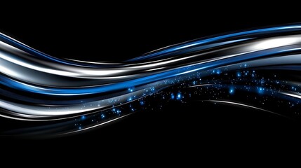 Blue & white abstract wave on black with sparkles