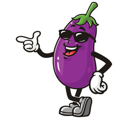 Eggplant with Sunglasses,       Cartoon Character Mascot Illustration Vector Clip-art Hand-drawn Logo Design