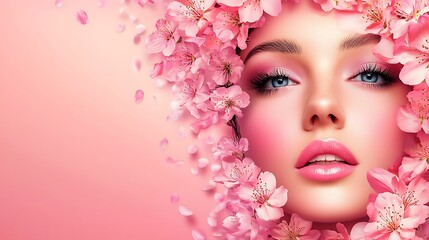 Fototapeta premium Woman with pink flowers, beauty, spring
