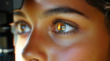 Close-up of young hispanic woman's eyes during eye exam