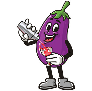 recommend clip art: Eggplant is making cocktail,       Cartoon Character Mascot Illustration Vector Clip-art Hand-drawn Logo Design