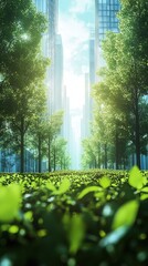 Futuristic Green Tech Investment: AI-Generated Abstract Background for World Environment Day. Eco-friendly 32K Design Showcasing Smart Cities and Low-Carbon Solutions. High-Resolution Visuals for Sust