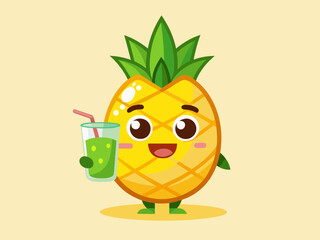 Cute Cartoon Pineapple Character with Smiling Face – Holiday-Themed Tropical Fruit Illustration