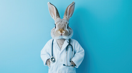 Rabbit or bunny wearing doctor uniform on and a Stethoscope, Easter medicine
