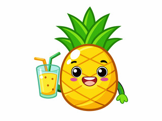 Cute Cartoon Pineapple Character with Smiling Face &ndash; Holiday-Themed Tropical Fruit Illustration