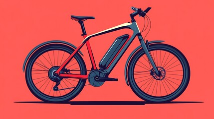 Modern e-bike on red background, eco transport