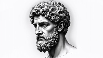 Engraved Vector Illustration of Hephaestus, Greek God of Fire and Blacksmithing, Black and White Hand-Drawn Sketch
