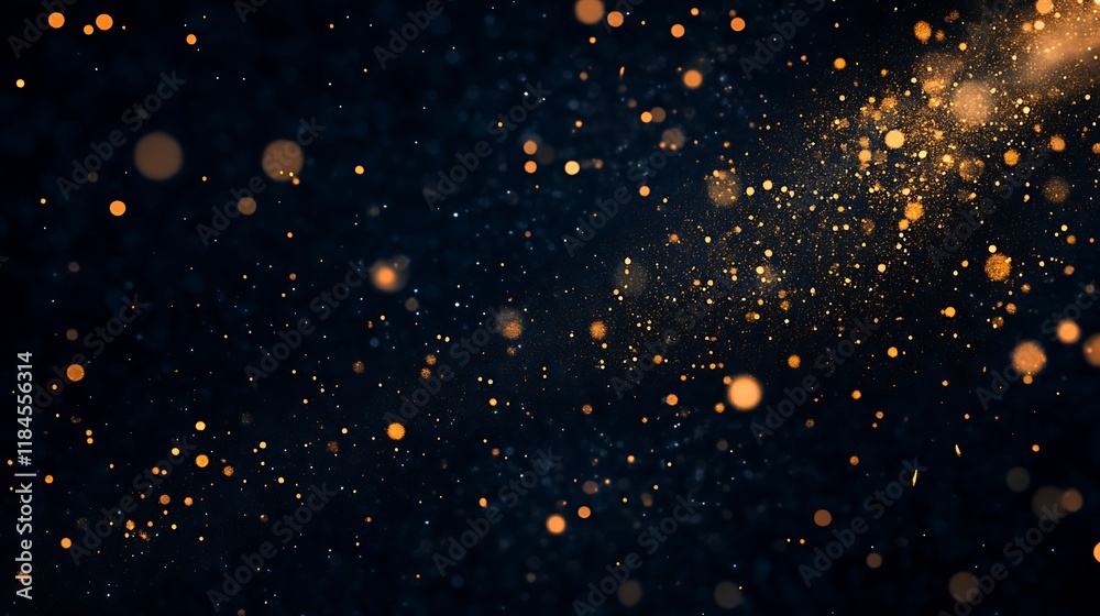 Poster gold dust particles floating on black background