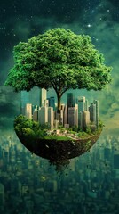 Futuristic Green Tech Investment: AI-Generated Abstract Background for World Environment Day. Eco-friendly 32K Design Showcasing Smart Cities and Low-Carbon Solutions. High-Resolution Visuals for Sust