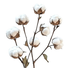 Beautiful Cotton Plant Isolated on White Background - Soft Multicolor Blooms with Green Leaves Perfect for Nature and Textile Theme Designs