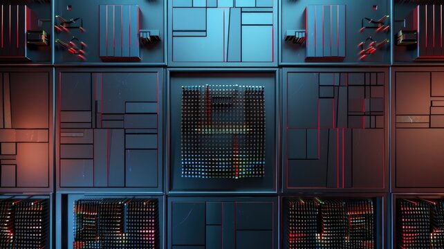 Abstract picture of vivid minimal surface grid patterns with complex details of modernity style technology theme and vibrant color. Square shape relief convey sense of symmetric and mesmerize. AIG53.