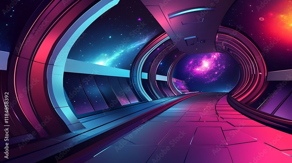 Aufkleber futuristic spaceship corridor with galaxy view