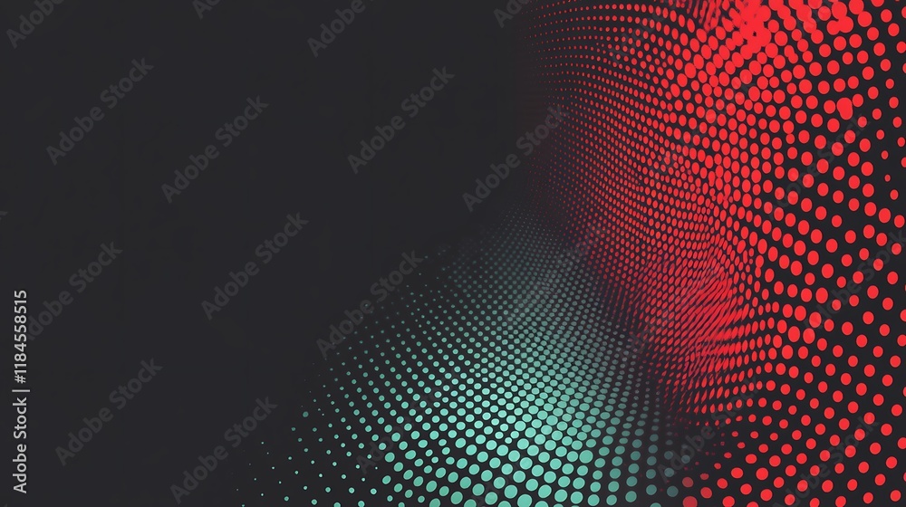 Poster abstract red and teal dotted wave on dark background