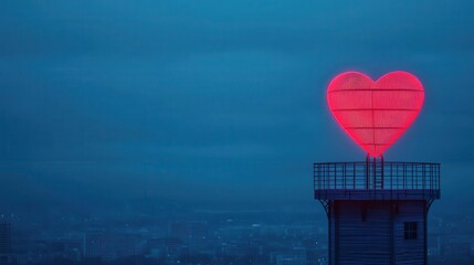 Fototapeta premium A romantic tower with a glowing heartshaped observation deck offering panoramic city views