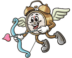 Alarm Clock with Cupid style,         Cartoon Character Mascot Illustration Vector Clip-art Hand-drawn Logo Design