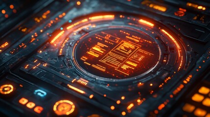 Obraz premium Futuristic Technology Interface: Glowing Orange HUD