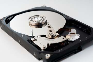 Computer hard drive on white background