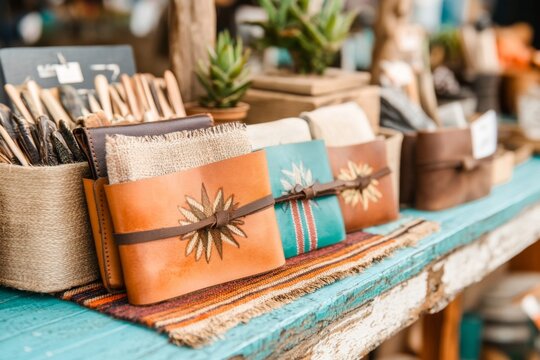 An artisan market in Montevideo, showcasing handmade leather goods, pottery, and textiles unique to Uruguay