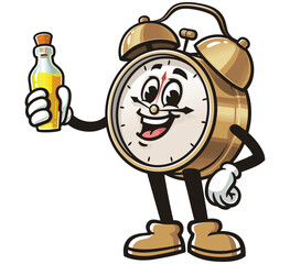 Alarm Clock with Oil,     Cartoon Character Mascot Illustration Vector Clip-art Hand-drawn Logo Design