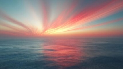 Obraz premium Radiant Sunset over Calm Ocean Waters, Peaceful and Serene Twilight Sky