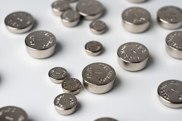 small lithium batteries on white background