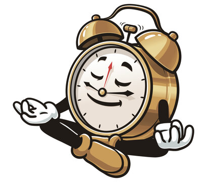 recommend clip art: Meditating Alarm Clock Cartoon Character Mascot Illustration Vector Clip-art Hand-drawn Logo Design