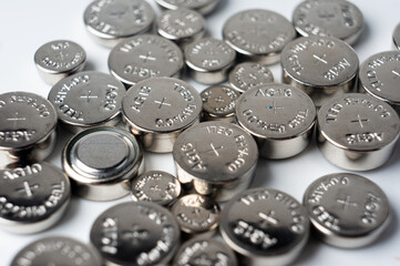 small lithium batteries on white background