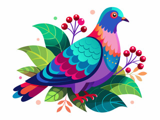 Obraz premium Colorful Stylized Pigeon Illustration with Vibrant Tea Tones – Artistic and Playful Bird Design