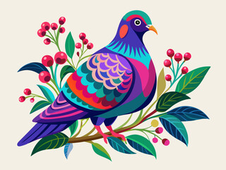 Obraz premium Colorful Stylized Pigeon Illustration with Vibrant Tea Tones – Artistic and Playful Bird Design