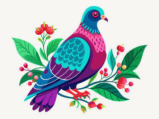 Obraz premium Colorful Stylized Pigeon Illustration with Vibrant Tea Tones – Artistic and Playful Bird Design
