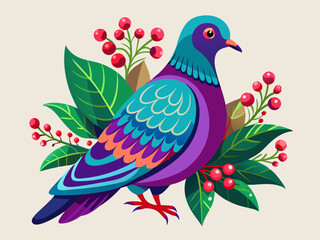 Colorful Stylized Pigeon Illustration with Vibrant Tea Tones – Artistic and Playful Bird Design