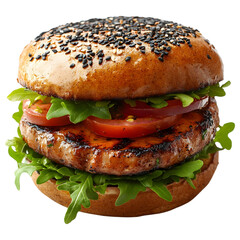 Blackened Tuna Burger with Lettuce on transparent background