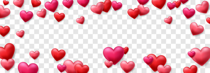  Vector 3D hearts, Valentines day love symbol. Flying cute love hearts isolated on png. Realistic romantic emoji. Valentines day vector illustration