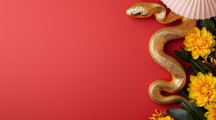 Obraz premium Golden Snake with Decorative Elements for Tet Celebration