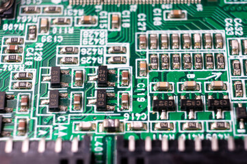 Fragment of the printed circuit board of the processor with SMD components