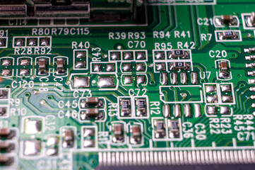 printed circuit board with SMD components, macro photo
