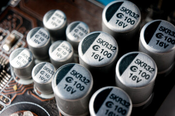 printed circuit board with SMD components, macro photo