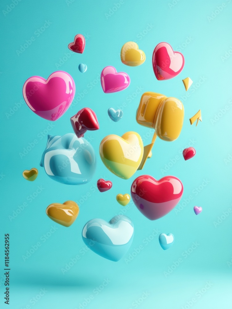 Leinwandbilder floating 3d chat bubbles and colorful hearts create a lively atmosphere in a vibrant setting. genera
