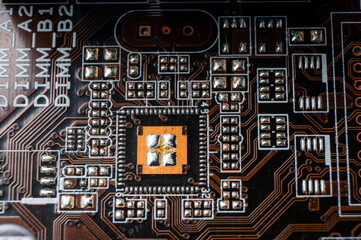 Electronic SMD elements and electrical circuit board close-up