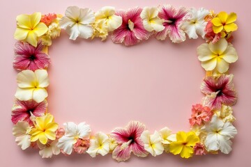 Rectangular flower frame featuring tropical blossoms, ideal for summer-themed designs