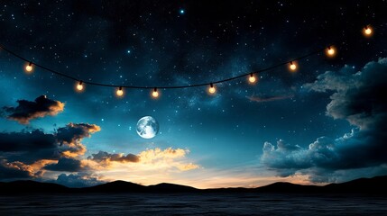 Naklejka premium A string of lights strung across a string of string lights in the night sky