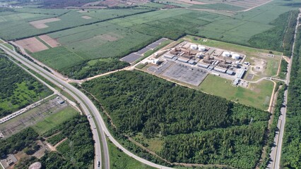 LNG or natural gas power plant seen from drone