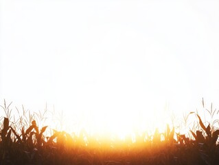 Golden Sunset Over Silhouetted Cornfield Plants