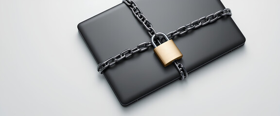 Secure laptop with chain and padlock emphasizing data protection and confidential access restrictions.
