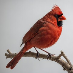 "A cardinal bird with its rich red plumage, standing boldly on a white background."