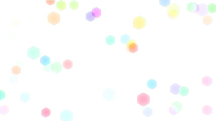 Vibrant glowing rainbow hexagonal bokeh on a transparent PNG background for modern digital designs and lighting effects