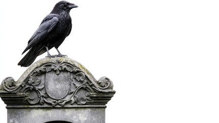 Obraz premium A raven perched on a weathered gravestone, evoking themes of mystery and the macabre.