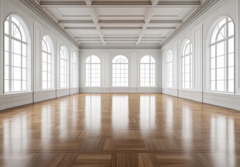 Obraz premium A large, empty room with white walls and wooden floors