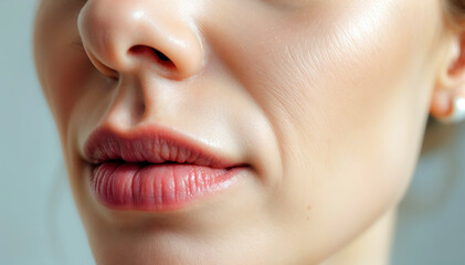 Fototapeta premium Close up of woman lips and lower face natural skin texture and subtle